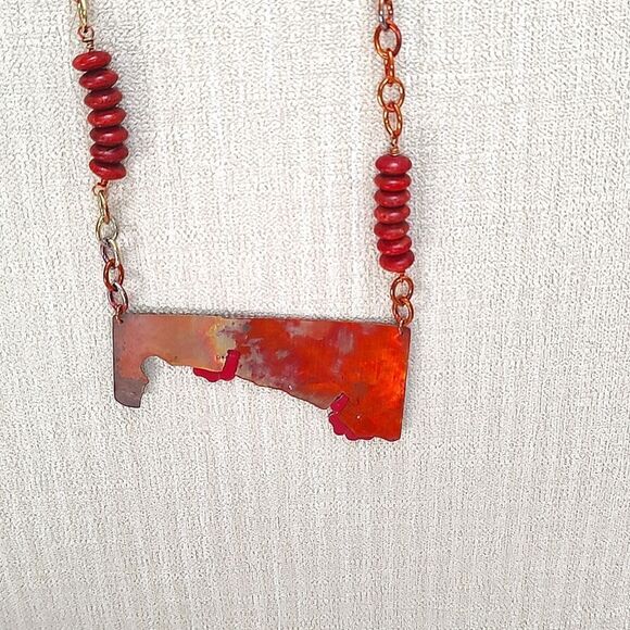 Abstract Artisan Copper Leather Statement Necklace - Picture 6 of 8